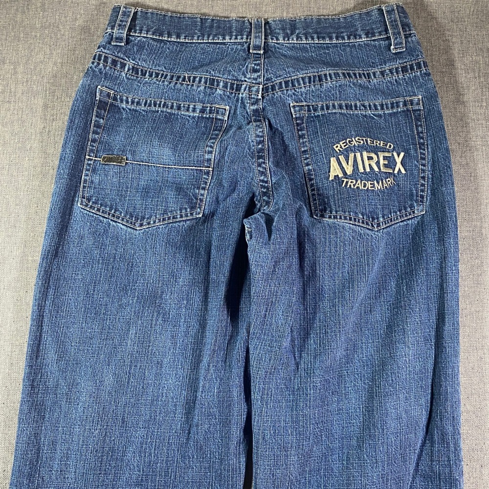 Vintage‎ Avirex Bagggy Jeans Mens 34x30 (Fits 34x26) Blue Denim Embroidered Logo